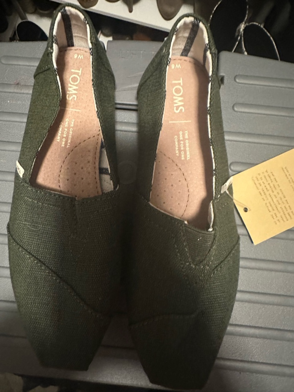 Toms Olive Green Canvas Slip-On Flats